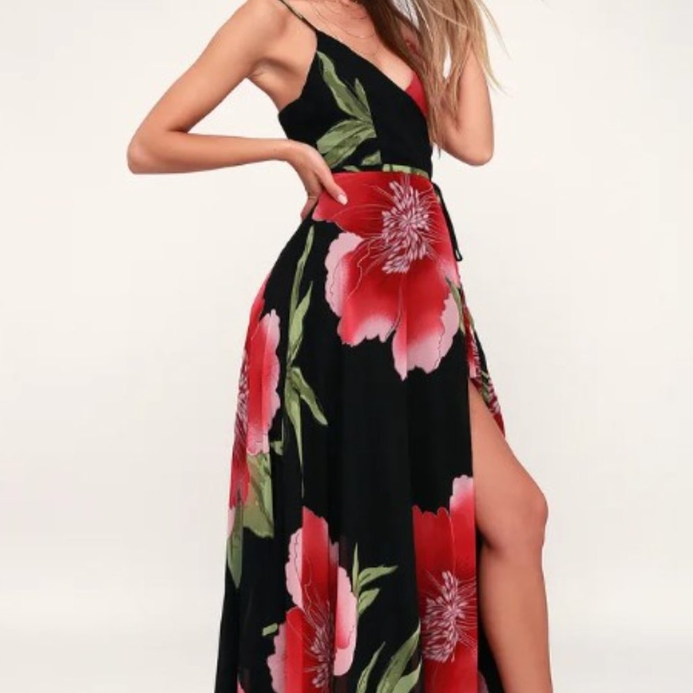 Lulu's maxi length wrap dress bold floral size Medium